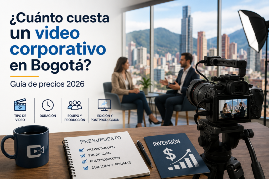 Producción de video corporativo en Bogotá realizada por Coyote Rojo Films para explicar precios y costos audiovisuales en 2026.
